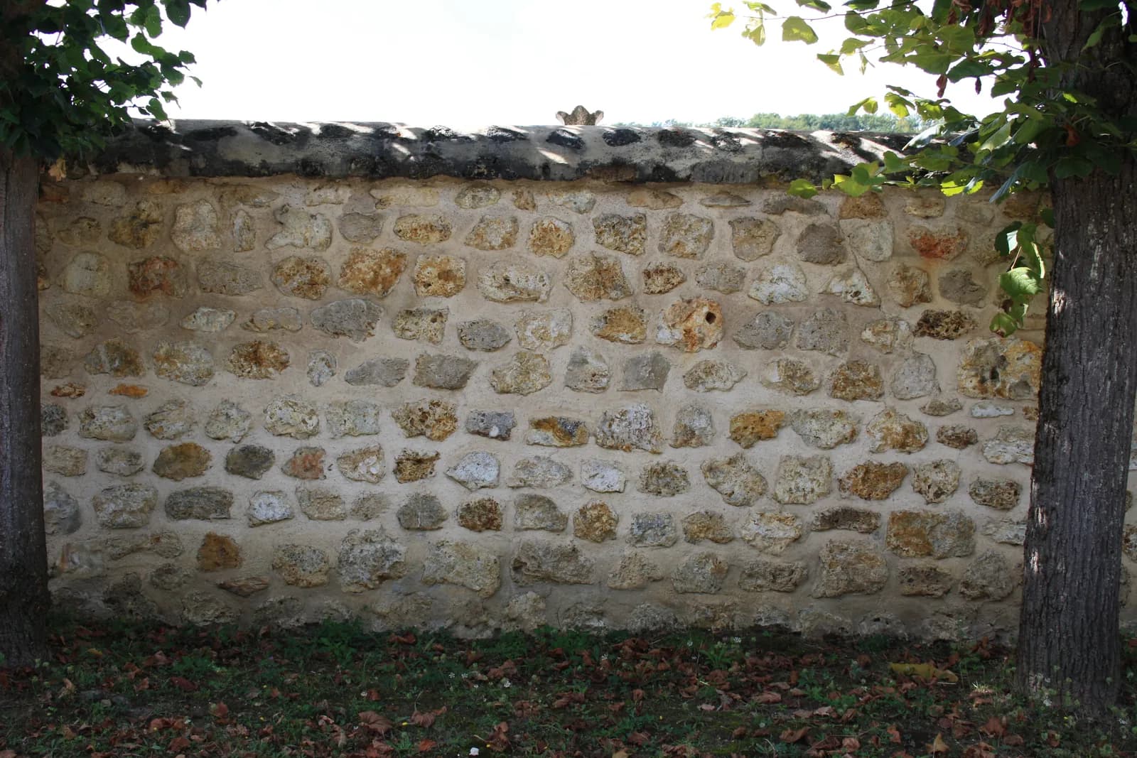 Illustration : mur de clôture ancien en moellons rejointoyés, coiffé d’un chaperon en tuiles